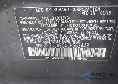 2018 Subaru Forester 2.5I Premium z USA, uszkodzony, nr VIN JF2SJAEC4JH563443